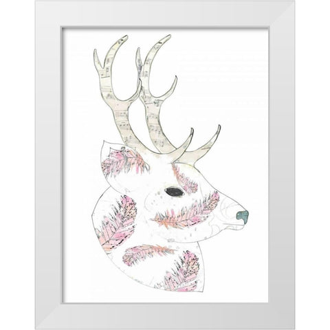 Feather Deer White Modern Wood Framed Art Print by Ogren, Sarah