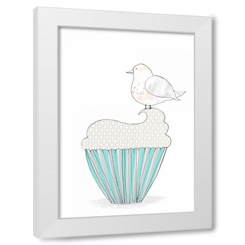 Bird on a Cupcake White Modern Wood Framed Art Print by Ogren, Sarah