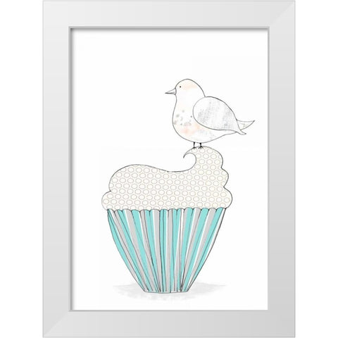 Bird on a Cupcake White Modern Wood Framed Art Print by Ogren, Sarah