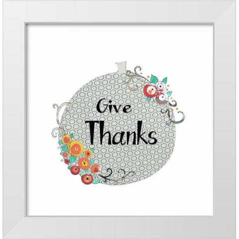 Give Thanks Pumpkin White Modern Wood Framed Art Print by Ogren, Sarah