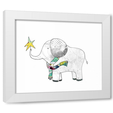 Elephant in a Scarf White Modern Wood Framed Art Print by Ogren, Sarah