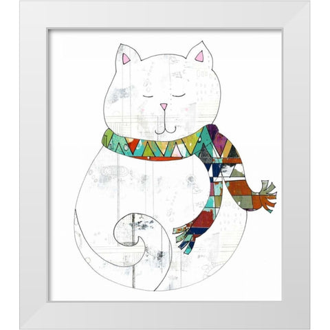Cat in a Scarf White Modern Wood Framed Art Print by Ogren, Sarah