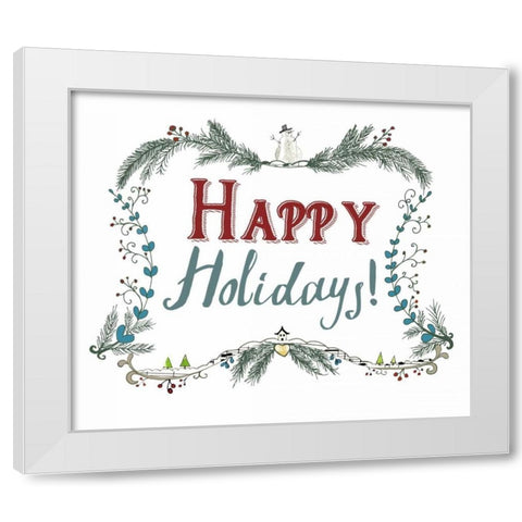 Happy Holidays Wreath White Modern Wood Framed Art Print by Ogren, Sarah