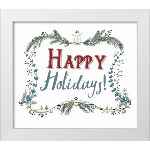 Happy Holidays Wreath White Modern Wood Framed Art Print by Ogren, Sarah