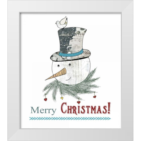 Snowman and Bird White Modern Wood Framed Art Print by Ogren, Sarah