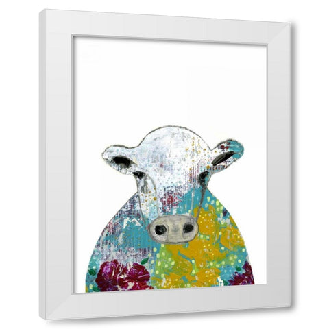 Abstract Floral Cow White Modern Wood Framed Art Print by Ogren, Sarah