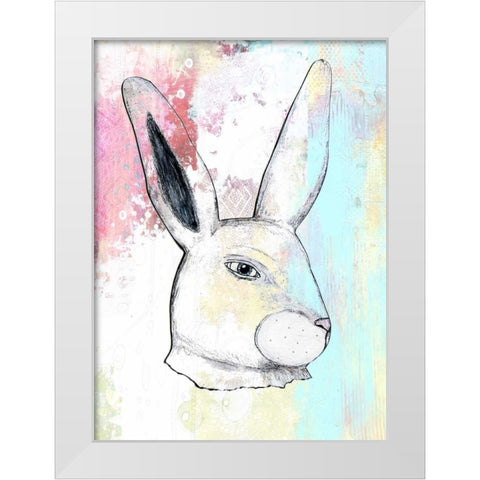 Rainbow Bunny White Modern Wood Framed Art Print by Ogren, Sarah