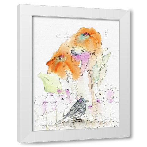 Bird and Orange Flowers White Modern Wood Framed Art Print by Ogren, Sarah