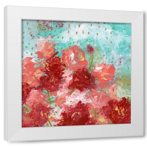 Red and Pink Floral White Modern Wood Framed Art Print by Ogren, Sarah