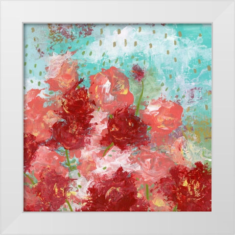 Red and Pink Floral White Modern Wood Framed Art Print by Ogren, Sarah