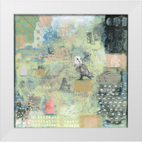 Houses and an Owl White Modern Wood Framed Art Print by Ogren, Sarah