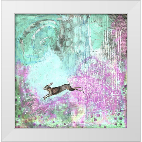 Rabbit and Purple Flowers White Modern Wood Framed Art Print by Ogren, Sarah
