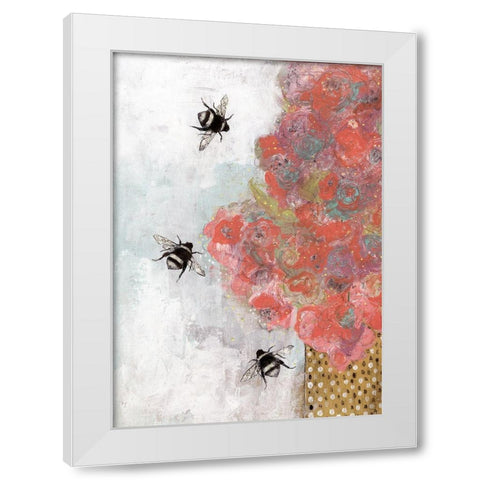 3 Bees and Orange Flower White Modern Wood Framed Art Print by Ogren, Sarah