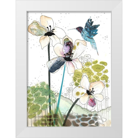 Flowers and a Hummingbird White Modern Wood Framed Art Print by Ogren, Sarah