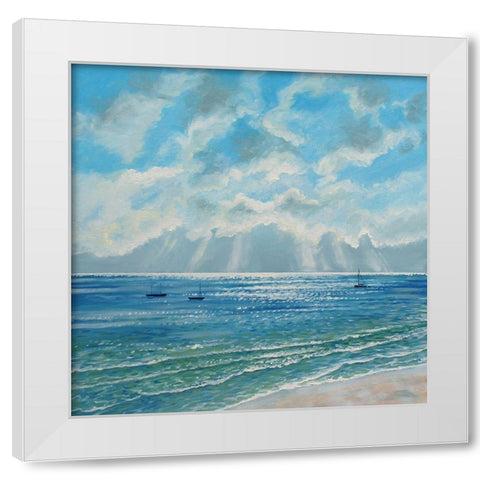 Boats Moored in Morning Sun White Modern Wood Framed Art Print by Francis, Sandra