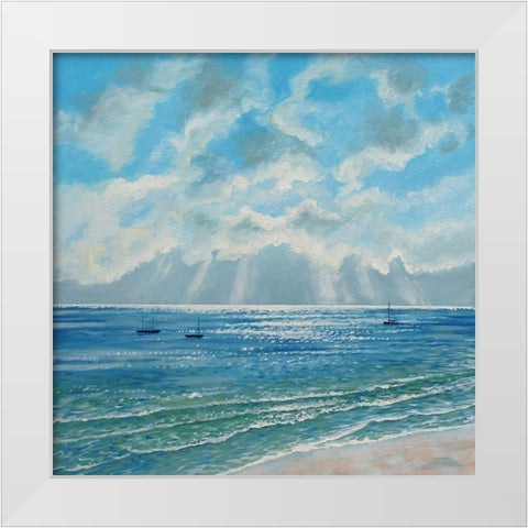 Boats Moored in Morning Sun White Modern Wood Framed Art Print by Francis, Sandra