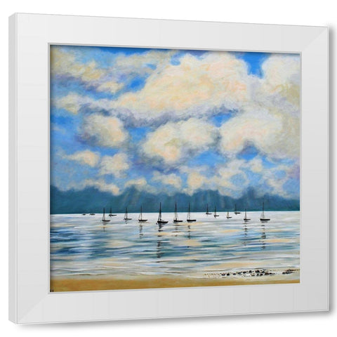 Boat Reflections Off Shore White Modern Wood Framed Art Print by Francis, Sandra