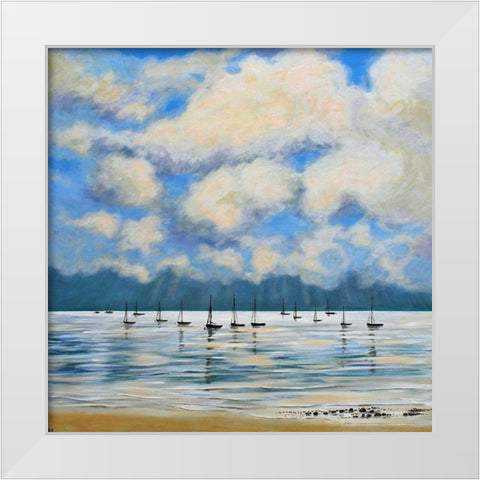 Boat Reflections Off Shore White Modern Wood Framed Art Print by Francis, Sandra