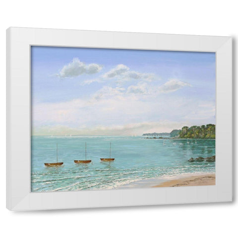 Three Dinghies Moored White Modern Wood Framed Art Print by Francis, Sandra