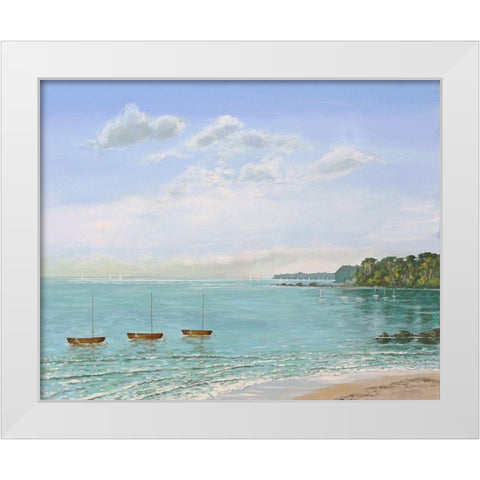 Three Dinghies Moored White Modern Wood Framed Art Print by Francis, Sandra