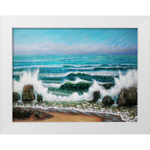 Waves on the Rocky Shore White Modern Wood Framed Art Print by Francis, Sandra