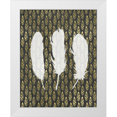 Feathers and Gold White Modern Wood Framed Art Print by Moss, Tara