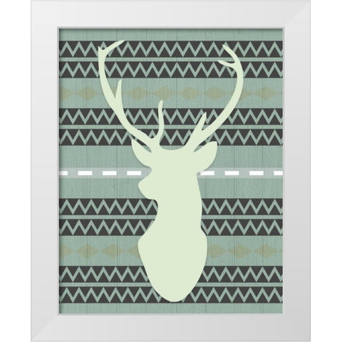 Green Tribal Deer Head on Gray White Modern Wood Framed Art Print by Moss, Tara