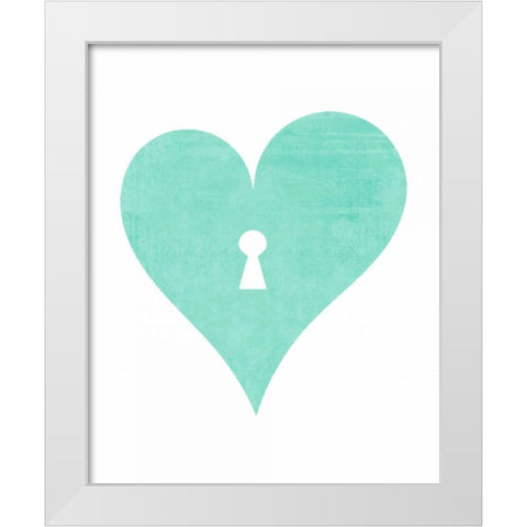 Mint Heart Lock White Modern Wood Framed Art Print by Moss, Tara