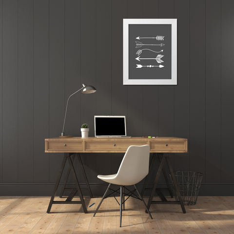 White Arrows on Gray White Modern Wood Framed Art Print by Moss, Tara