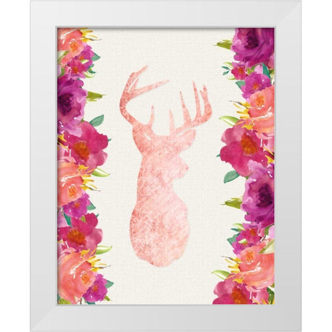 Floral Deer Head White Modern Wood Framed Art Print by Moss, Tara