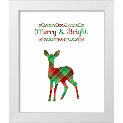 Plaid Deer Merry and Bright White Modern Wood Framed Art Print by Moss, Tara