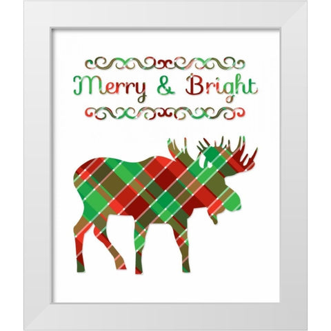 Plaid Moose Merry and Bright White Modern Wood Framed Art Print by Moss, Tara