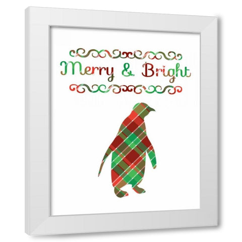 Plaid Penguin Merry and Bright White Modern Wood Framed Art Print by Moss, Tara