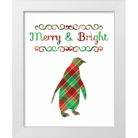 Plaid Penguin Merry and Bright White Modern Wood Framed Art Print by Moss, Tara
