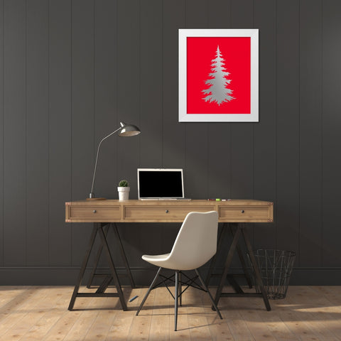 Silver Tree on Red White Modern Wood Framed Art Print by Moss, Tara
