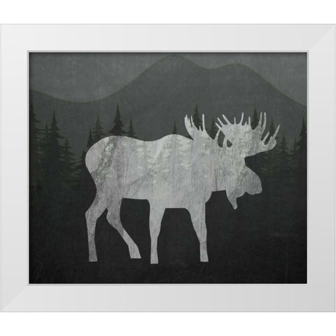 Chalkboard Moose White Modern Wood Framed Art Print by Moss, Tara