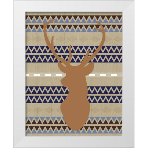 Orange Blue Tribal Deer White Modern Wood Framed Art Print by Moss, Tara