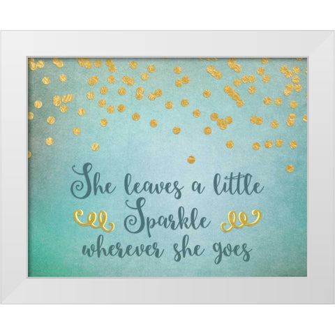 She Leaves a Little Sparkle - Teal White Modern Wood Framed Art Print by Moss, Tara