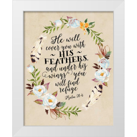 Psalm 91 - 4 Tribal Wreath White Modern Wood Framed Art Print by Moss, Tara