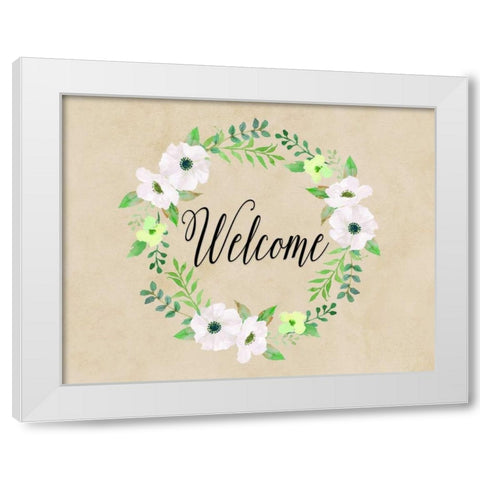 Welcome Green Wreath White Modern Wood Framed Art Print by Moss, Tara