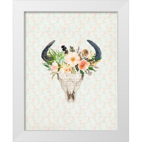 Bull Skull on Floral White Modern Wood Framed Art Print by Moss, Tara