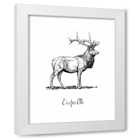 E is for Elk White Modern Wood Framed Art Print by Moss, Tara