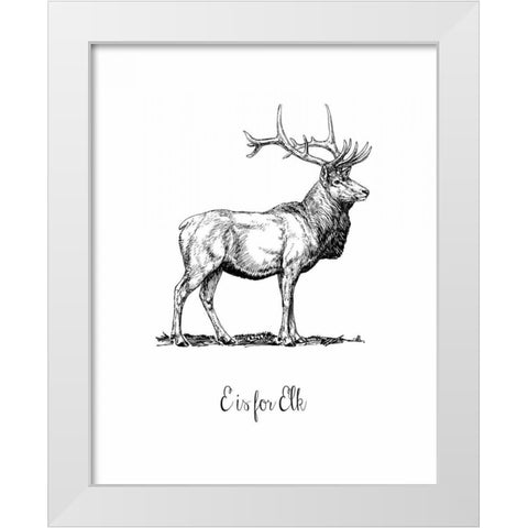 E is for Elk White Modern Wood Framed Art Print by Moss, Tara