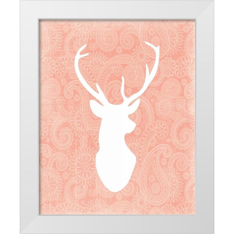 Coral and White Deer Head White Modern Wood Framed Art Print by Moss, Tara