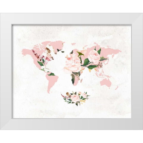 Floral Watercolor Map White Modern Wood Framed Art Print by Moss, Tara