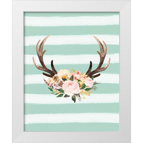 Antlers on Stripes Turquoise White Modern Wood Framed Art Print by Moss, Tara