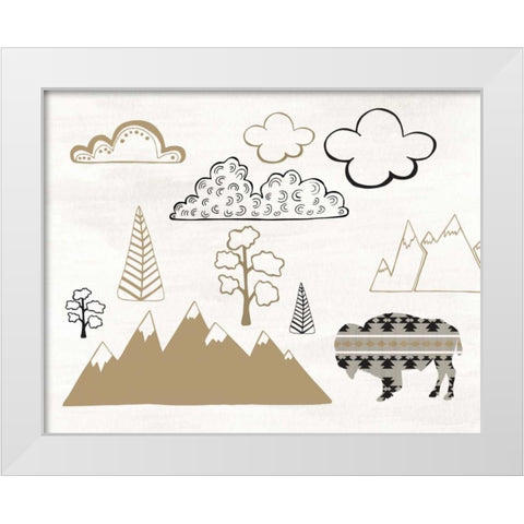 Buffalo Scene White Modern Wood Framed Art Print by Moss, Tara