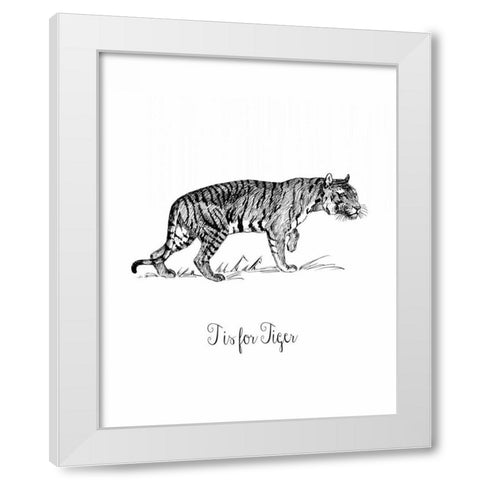 T is for Tiger White Modern Wood Framed Art Print by Moss, Tara