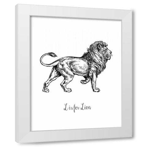 L is for Lion White Modern Wood Framed Art Print by Moss, Tara