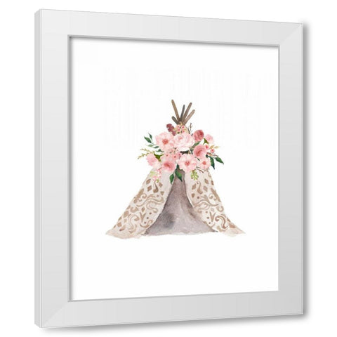 Pink Floral Tee Pee White Modern Wood Framed Art Print by Moss, Tara